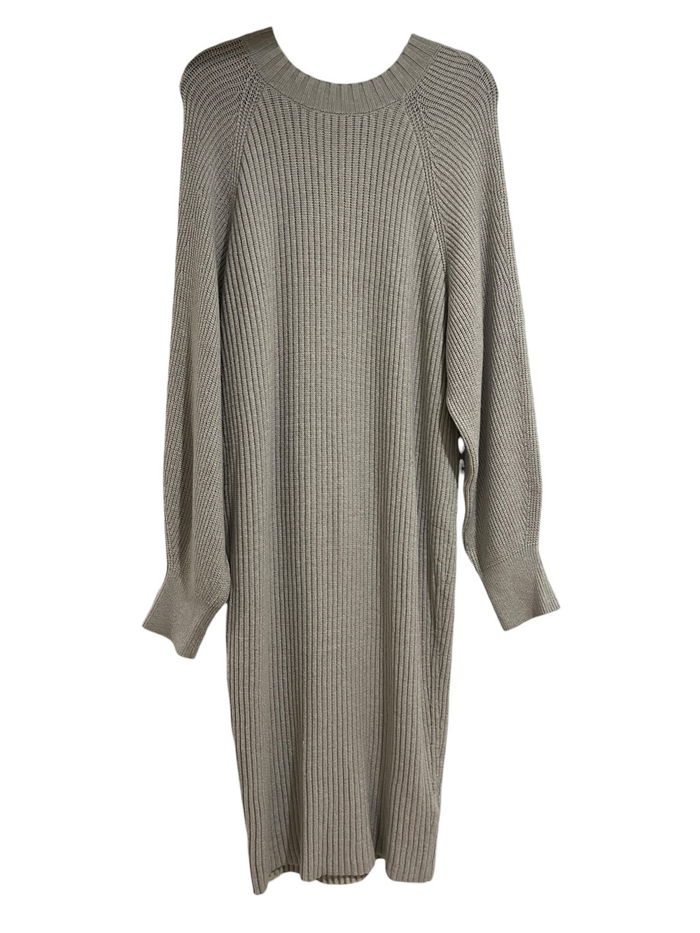 Express Gray Ribbed Knit Casual Cozy Long Sleeve Sweater Dress- L